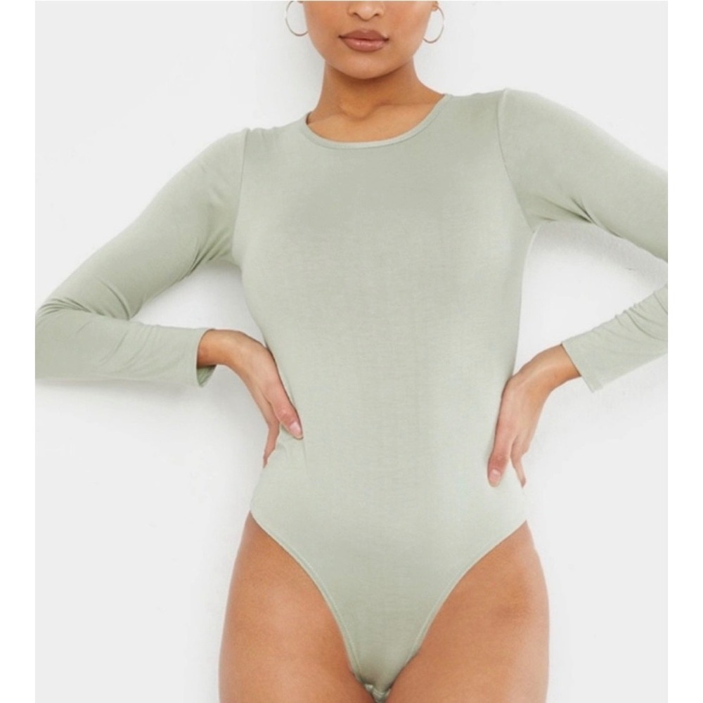 Babaton Contour Crewneck Long Sleeve Bodysuit Sage Green Size M